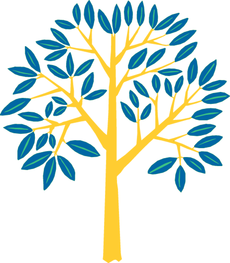 The LSSU Counseling Services logo consists of a tree with a yellow trunk and blue leaves in recognition of Laker colors. 