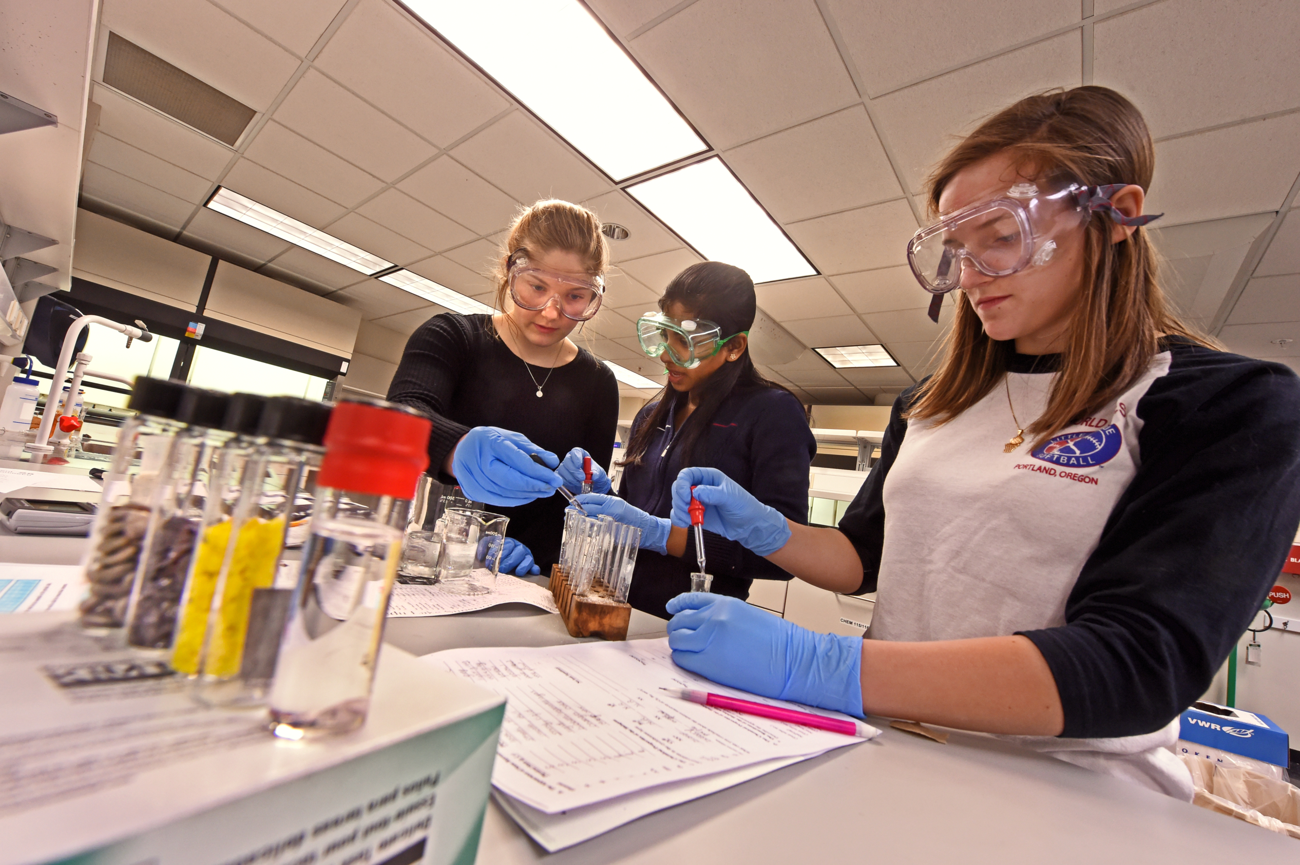 Students testing samples in the lab